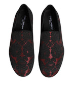 Dolce & Gabbana Red Black Jacquard Slip On Loafers Shoes