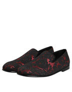 Dolce & Gabbana Red Black Jacquard Slip On Loafers Shoes