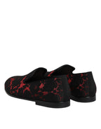 Dolce & Gabbana Red Black Jacquard Slip On Loafers Shoes