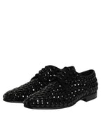 Dolce & Gabbana Black Suede Strass Derby Formal Shoes