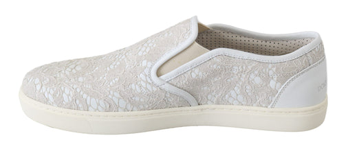 White Leather Lace Slip On Loafers Shoes Dolce & Gabbana