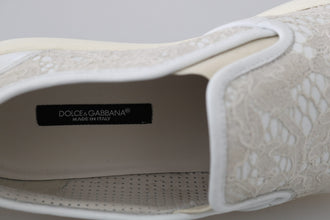 White Leather Lace Slip On Loafers Shoes Dolce & Gabbana