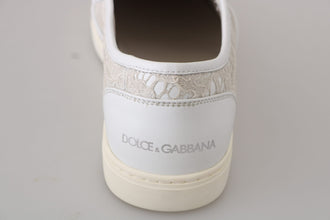 White Leather Lace Slip On Loafers Shoes Dolce & Gabbana