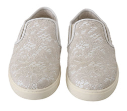 White Leather Lace Slip On Loafers Shoes Dolce & Gabbana