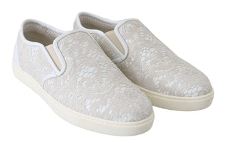 White Leather Lace Slip On Loafers Shoes Dolce & Gabbana