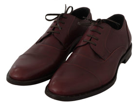 Red Bordeaux Leather Derby Formal Shoes Dolce & Gabbana