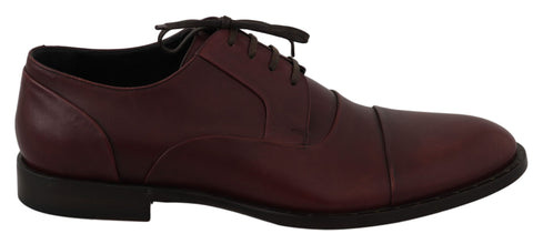 Red Bordeaux Leather Derby Formal Shoes Dolce & Gabbana