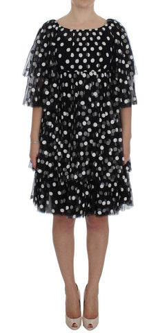 Black White Polka Dotted Ruffled Dress Dolce & Gabbana
