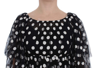 Black White Polka Dotted Ruffled Dress Dolce & Gabbana