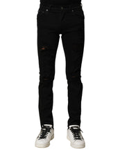 Dolce & Gabbana Black Cotton Logo Plaque Slim Denim Jeans
