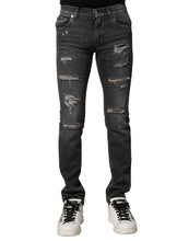 Dolce & Gabbana Black Washed Tattered Slim Fit Denim Jeans