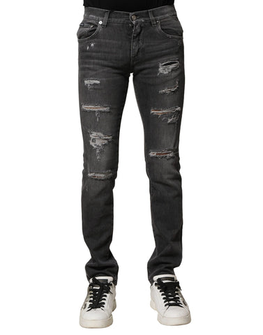 Dolce & Gabbana Black Washed Tattered Slim Fit Denim Jeans