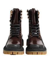 Dolce & Gabbana Brown Black Leather Boots Zipper Lace Up Shoes