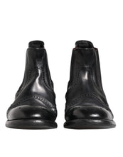 Dolce & Gabbana Black Leather Ankle Boots Slip On Shoes