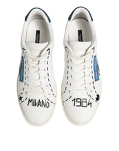 Dolce & Gabbana White Leather Printed Low Top Sneakers Shoes