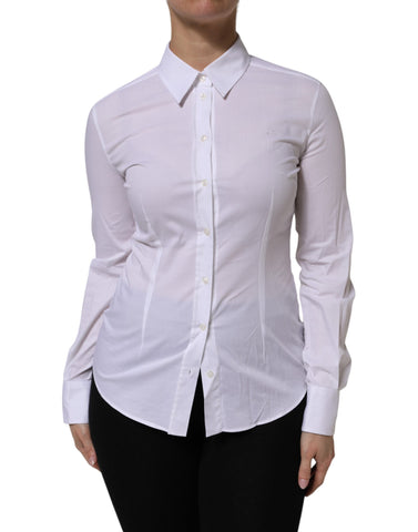 Dolce & Gabbana White Cotton Collared Long Sleeves Top Shirt