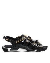 Dolce & Gabbana Black Leather Studded Ankle Strap Sandals Shoes