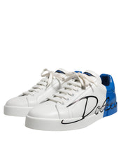 Dolce & Gabbana White Blue Low Top Leather Sneakers Shoes