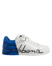Dolce & Gabbana White Blue Low Top Leather Sneakers Shoes