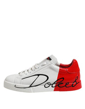 Dolce & Gabbana White Red Logo Low Top Leather Sneakers Shoes