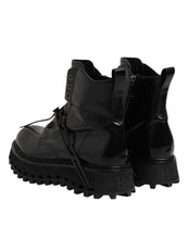 Dolce & Gabbana Black Leather Logo Ankle Boots Lace Up Shoes