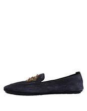 Dolce & Gabbana Blue Suede Crown Crystal Loafers Dress Shoes