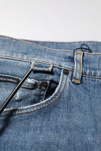 Dolce & Gabbana Blue Cotton Tattered Skinny Logo Denim Jeans