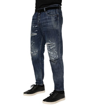Dolce & Gabbana Blue Cotton Tattered Tapered Men Denim Jeans