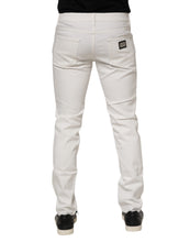 Dolce & Gabbana White Cotton Logo Plaque Slim Fit Denim Jeans