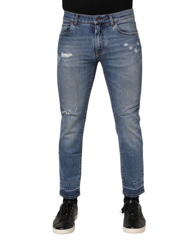 Dolce & Gabbana Blue Cotton Logo Plaque COMFORT Denim Jeans