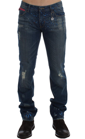Blue Wash Paint Slim Fit Pants Jeans Costume National