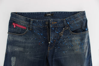 Blue Wash Paint Slim Fit Pants Jeans Costume National