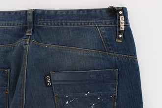 Blue Wash Paint Slim Fit Pants Jeans Costume National