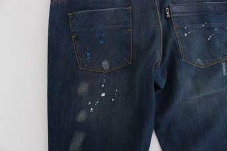 Blue Wash Paint Slim Fit Pants Jeans Costume National
