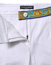 Dolce & Gabbana White Cotton Mid Waist Tapered Trouser Pants