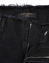 Dolce & Gabbana Black Cotton Tattered Mid Waist Denim Jeans