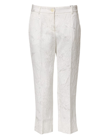 Dolce & Gabbana White Cotton Floral Jacquard Pants