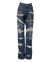Dolce & Gabbana Blue Tattered Cotton Straight Denim Jeans