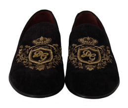 Loafers Black Velvet Gold Crown Dolce & Gabbana