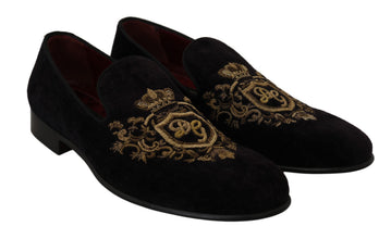 Loafers Black Velvet Gold Crown Dolce & Gabbana