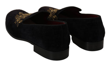 Loafers Black Velvet Gold Crown Dolce & Gabbana