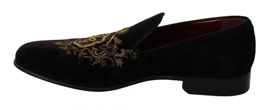 Loafers Black Velvet Gold Crown Dolce & Gabbana