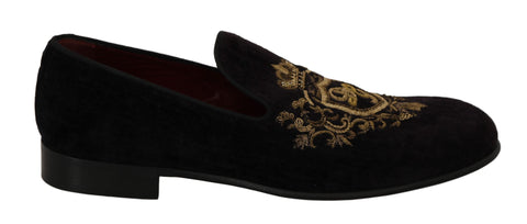 Loafers Black Velvet Gold Crown Dolce & Gabbana