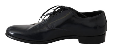 Blue Leather Polished Dress Derby Shoes Dolce & Gabbana
