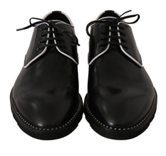 Black Leather White Line Dress Derby Shoes Dolce & Gabbana