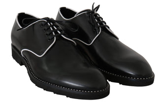 Black Leather White Line Dress Derby Shoes Dolce & Gabbana