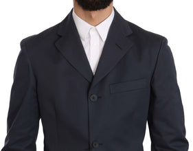 Two Piece 3 Button Cotton Blue Solid Suit Romeo Gigli