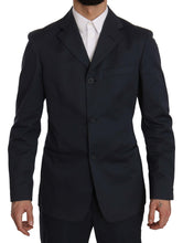 Two Piece 3 Button Cotton Blue Solid Suit Romeo Gigli