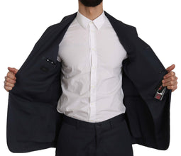 Two Piece 3 Button Cotton Blue Solid Suit Romeo Gigli