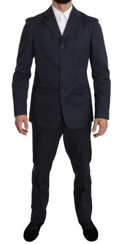 Two Piece 3 Button Cotton Blue Solid Suit Romeo Gigli